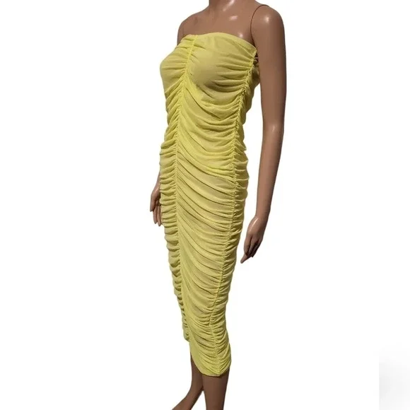 NWOT KTOO Shirring Tube Dress - Highlighter Yellow (Size L) - Picture 4 of 9